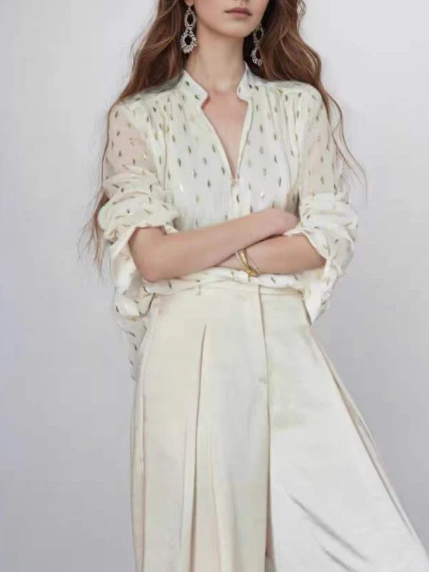 

Ele Long Sve irt, женские золотые стеклянные пуговицы Emed, весна 2022, свободный крой, дышащий, приятный для кожи