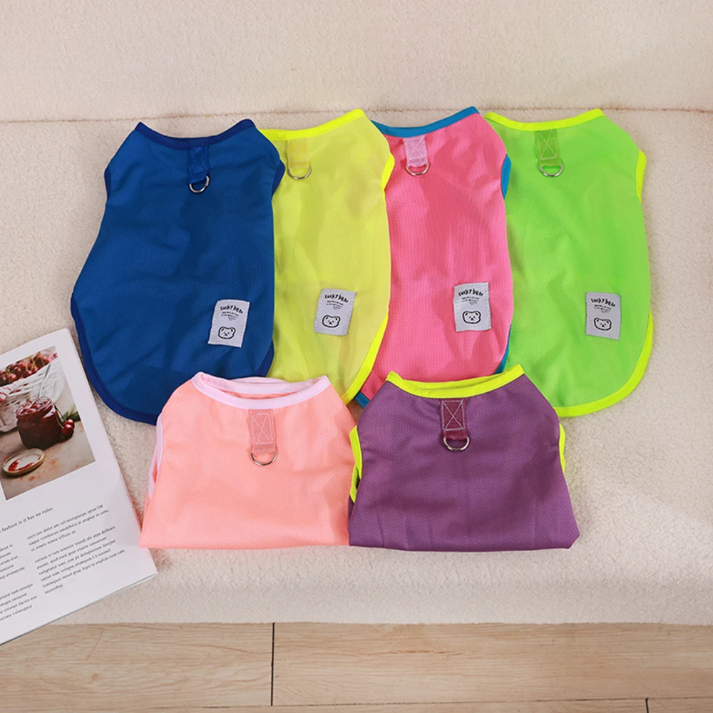 Summer Fluorescent Color Puppy T-Shirts With Traction Buckle Outdoor Pet Dog Clothes Mesh Thin Dogs Vest Cute Sweet XS-2XL image 3