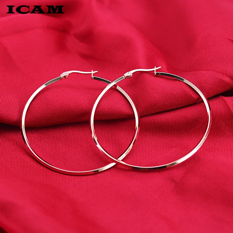 ICAM Trendy Large Hoop Earrings Big Smooth Stainless Steel Circle Earrings Basketball Brincos Loop Earrings for Women Jewelry