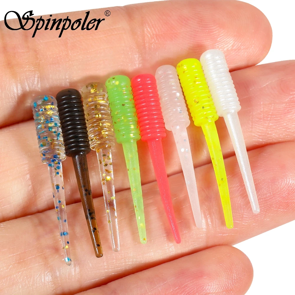 Isca de Pesca Spinpoler Mini com Cauda de Pino em TPR, Minhoca Macia de 27mm, Isca Luminosa para Pesca em Rocha e Cavala, Isca de Pesca Marítima