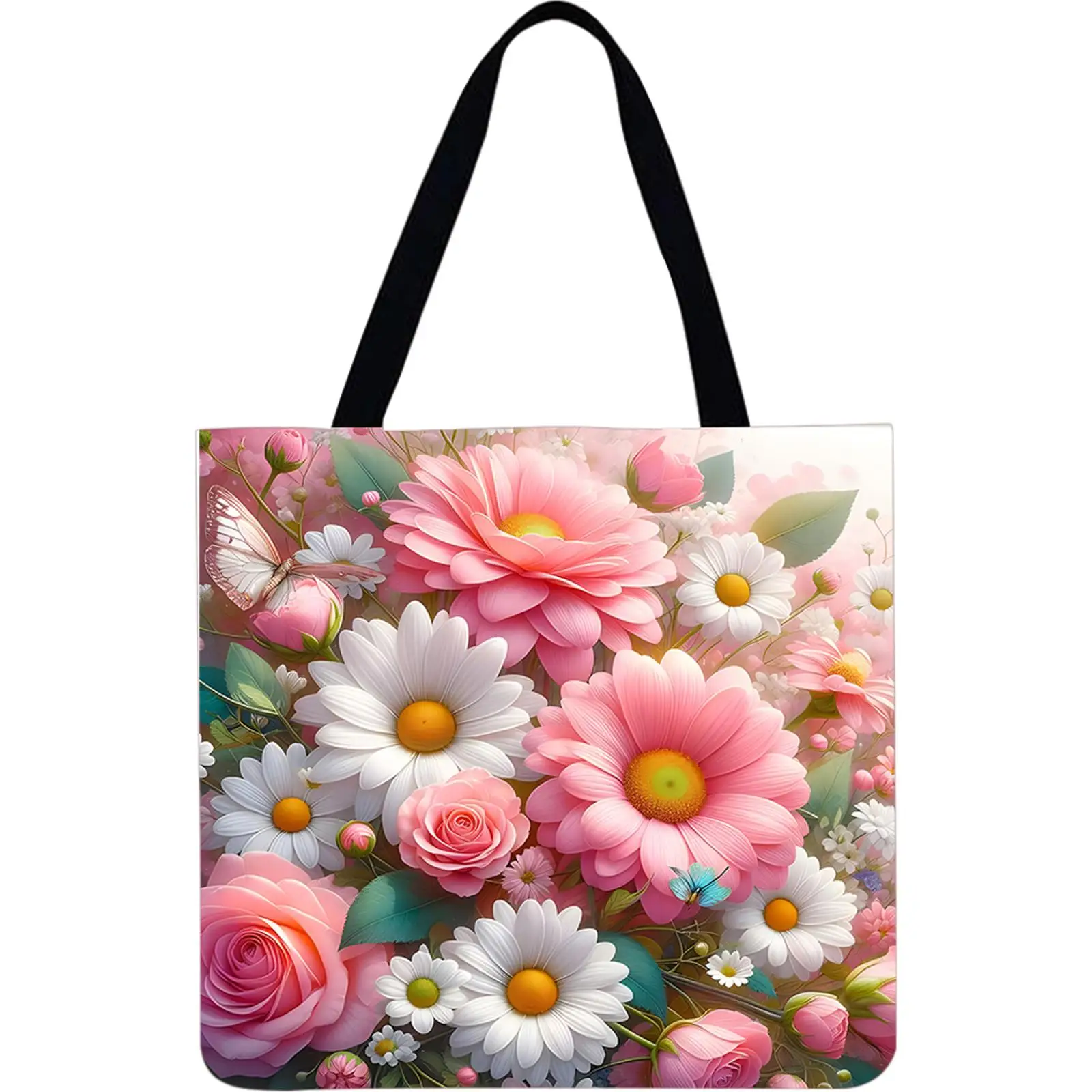 

4 шт., льняная большая сумка с цветами, большая вместительная женская сумка на плечо для покупок
