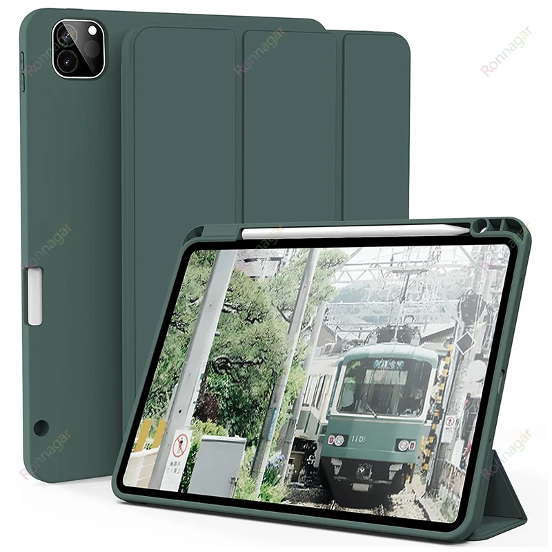 Dla nowego iPad Pro 12.9 Cal pokrowiec 6th/5th/4th Gen ładowujący uchwyt na ołówek Smart Case dla iPad Pro 11 etui iPad Air 4 Air 5