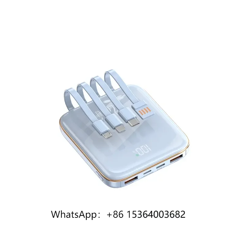 

New Arrival Portable Mini 10000mah 20000mah Power Bank Built in 4 Cables for Phone