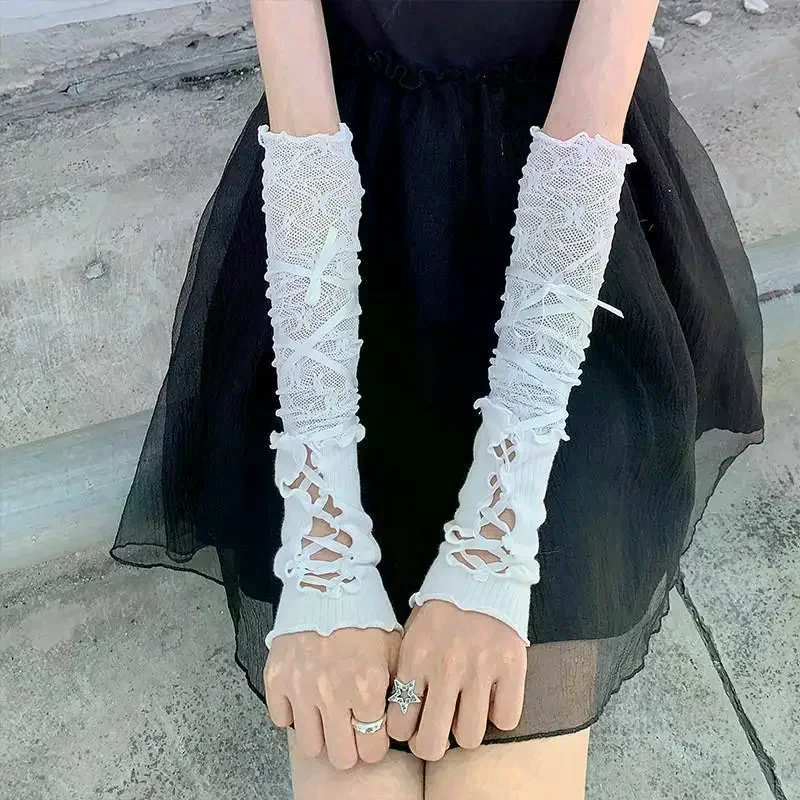 النساء الدانتيل أصابع قفازات سوداء القوطية DIY بها بنفسك الربط واقية من الشمس كم الملابس والاكسسوارات شبكة مطاطية قفازات فاسق