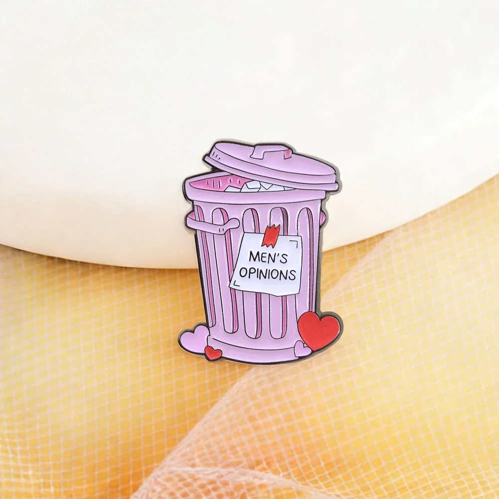 Männermeinungen, rosafarbener Mülleimer-Abzeichen-Anstecker, sarkastisch, humorvoll, lustiger Meme-Emaille-Pin, Frauenrechte, feministischer Schmuck, dekorativ – Detail 11