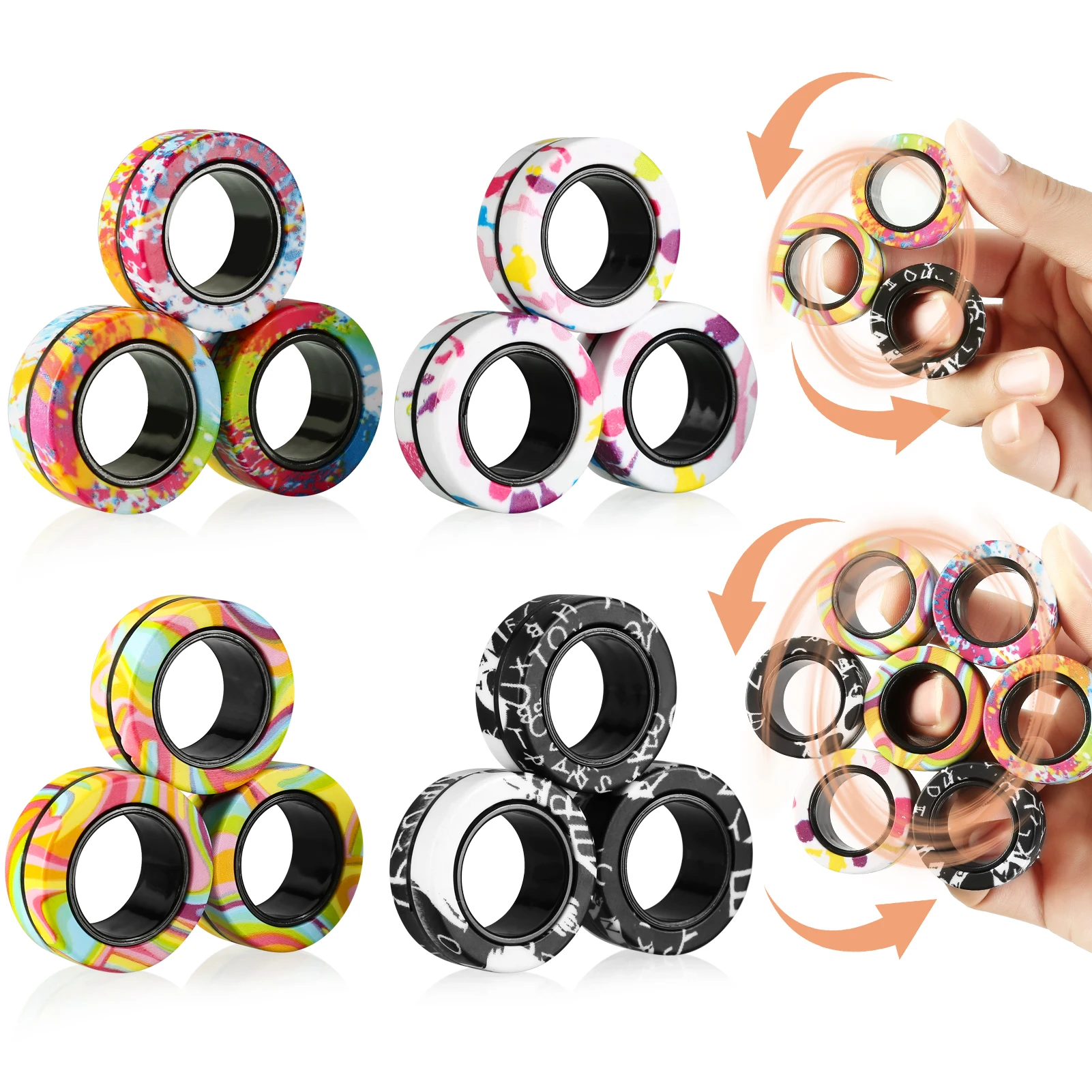 

OWOYCY 3/9Pcs Magnetic Ring Fidget Toys Fingers Magnet Rings ADHD Stress Relief Magical Spinner Toys for Adult Kids Anxiety