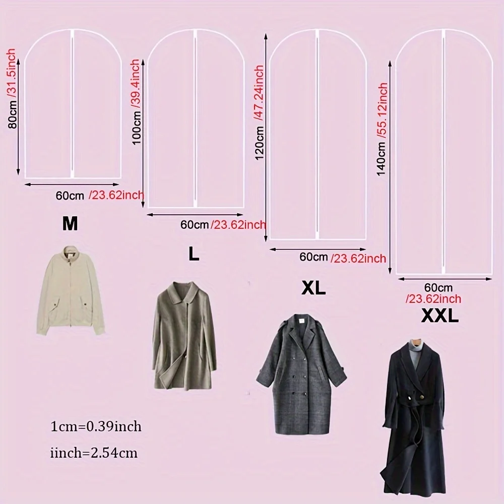 5Pcs Transparent Garment Bags Dustproof Zippered Hanging Clothes Storage Covers Wardrobe Closet Organizers Protector