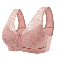 Front zipper Soft cotton cups Bra breathable women wireless underwear  lace strap tank leaves top plus size bra