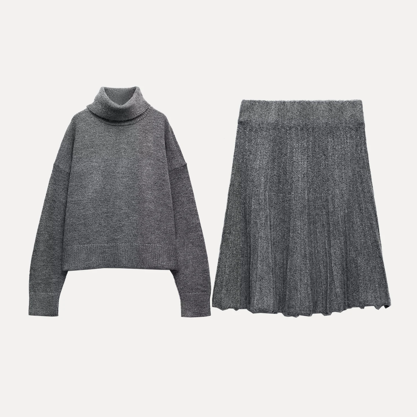 Z Faion Conjunto de falda de punto con cuello alto para mujer Or Sle Long Sve Color de cintura alta Ropa para las cuatro estaciones