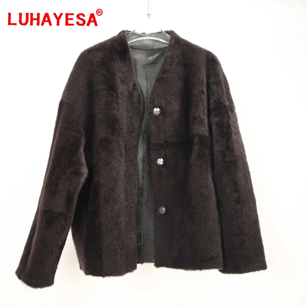 2024 Spain Lagon Lamb Shearling Fur Jacket LUHAYESA Female Winter Warm Good Quality Real Fur Clothe