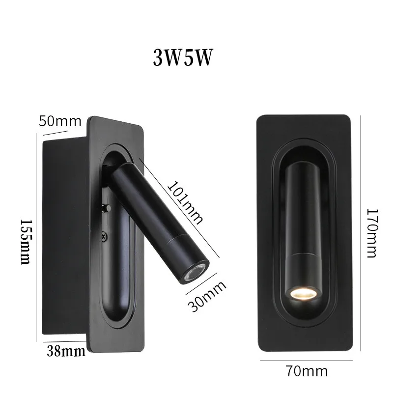 Bedside Lamp Wall Lamp LED Reading Lamp Embedded Spotlight Eye Protection Lamp Hotel Bedroom Study Can Be Rotated 3W5W 110V/220V view 6