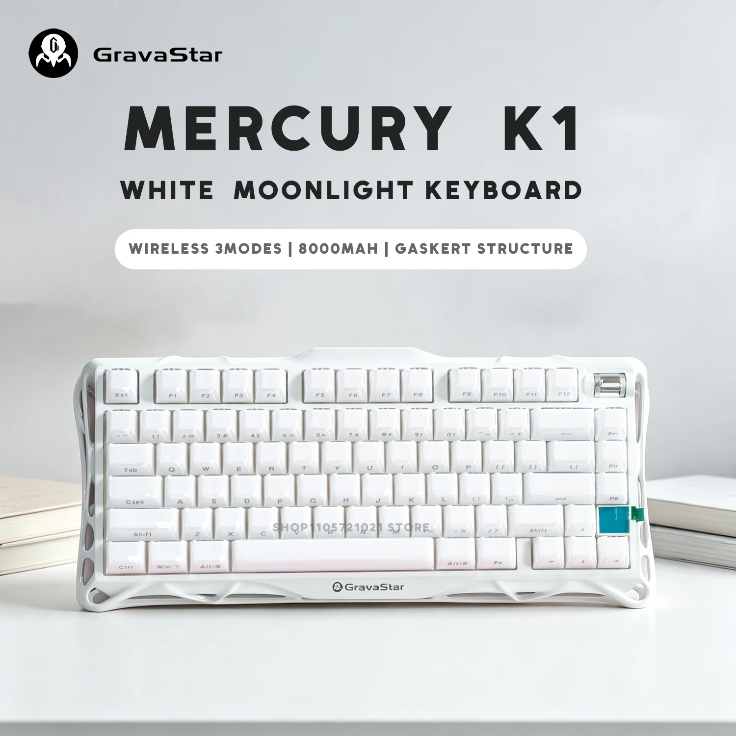 Gravastar Mercury K1 white moonlight Wireless Gaming Mechanical Keyboard jelly Keycaps 75% Bluetooth RGB Hotswap Gamer Keyboard