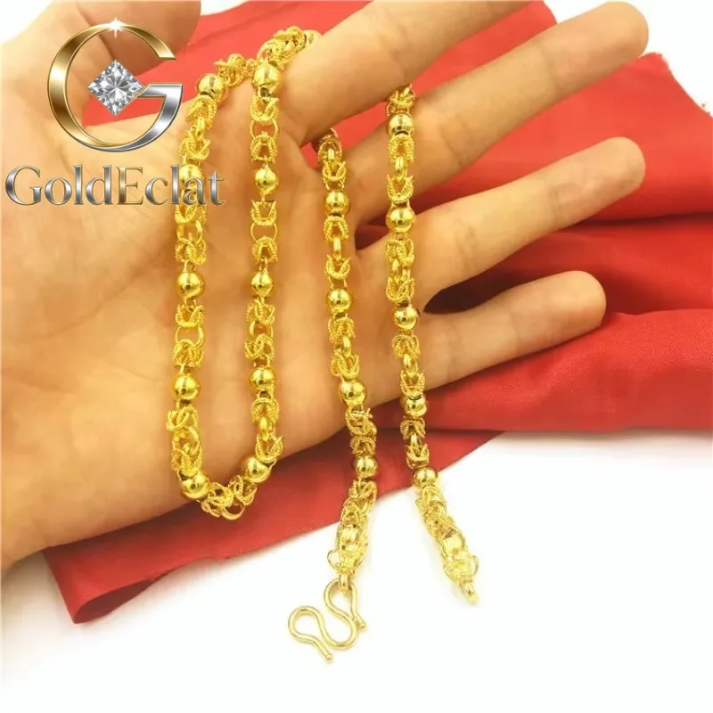 

GoldEclat Luxurious and Domineering 9999 24K Real Gold Jewelry Necklace for Men's Double Cam Necklace