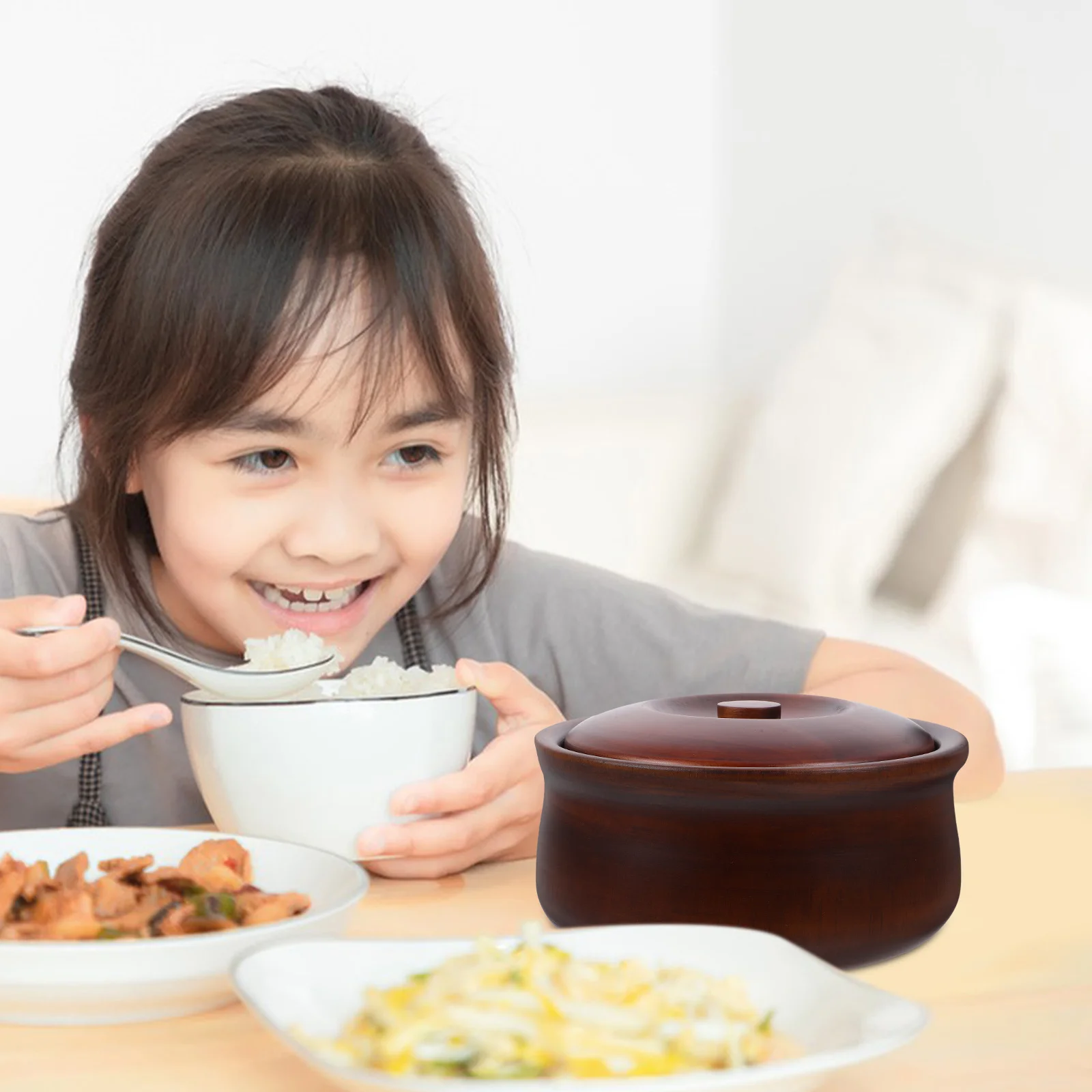 

Solid Wood Bowl With Lid Japanese Style Deep Soup Rice Noodle Salad Container Natural Wooden Kitchen Serving Bowl Home