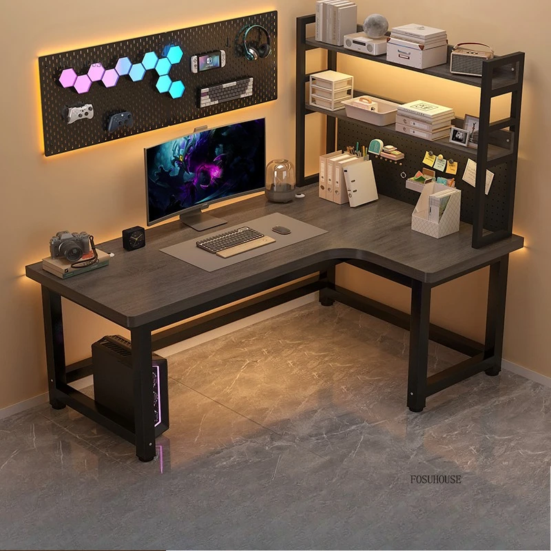 # Shaped Corner Desk with Bookshelf Computer Gaming Table for Home Office Study European Integrated Furniture Sturdy Workstation