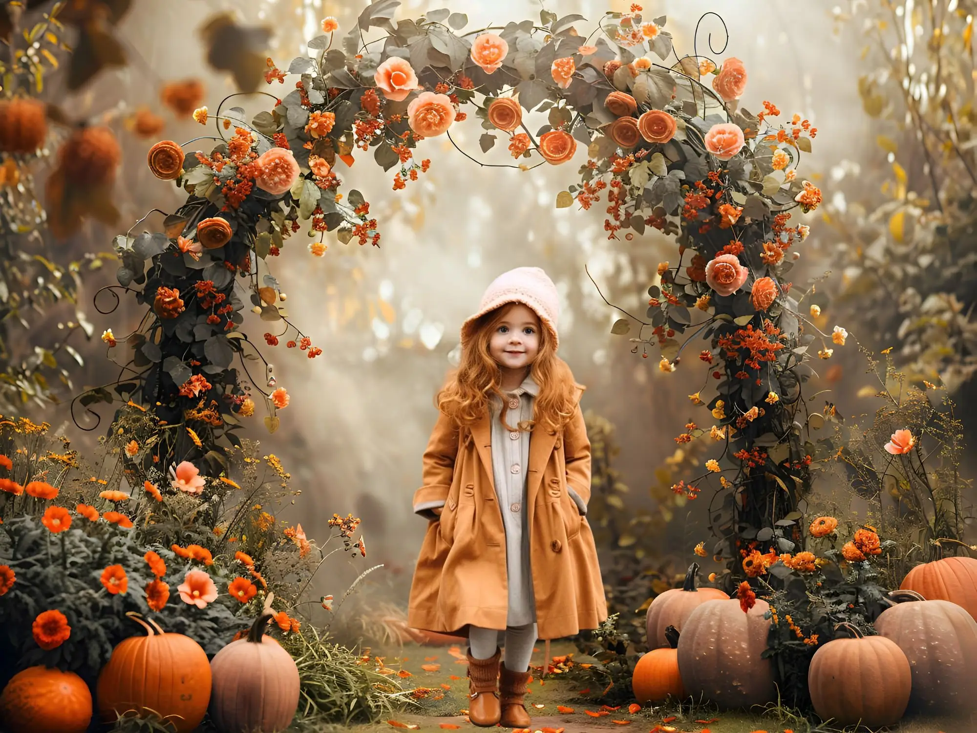 Mehofond Photography Background Autumn Fall Pumpkins Arch Maple Leaves Kids Birthday Family Portrait Decor Backdrop Photo Studio