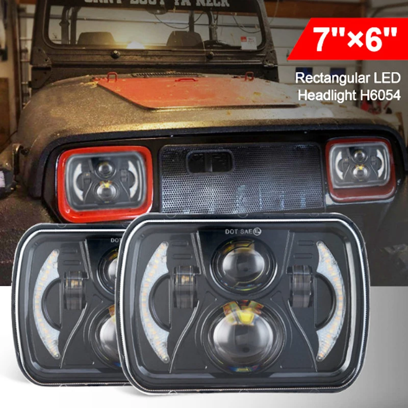 

5" x 7" 7x6 90W Square with Angel Eyes High/Low H4 LED Headlight For Jeep XJ MJ Toyota Celica Nissan 240SX s13 Auto DRL Headlamp