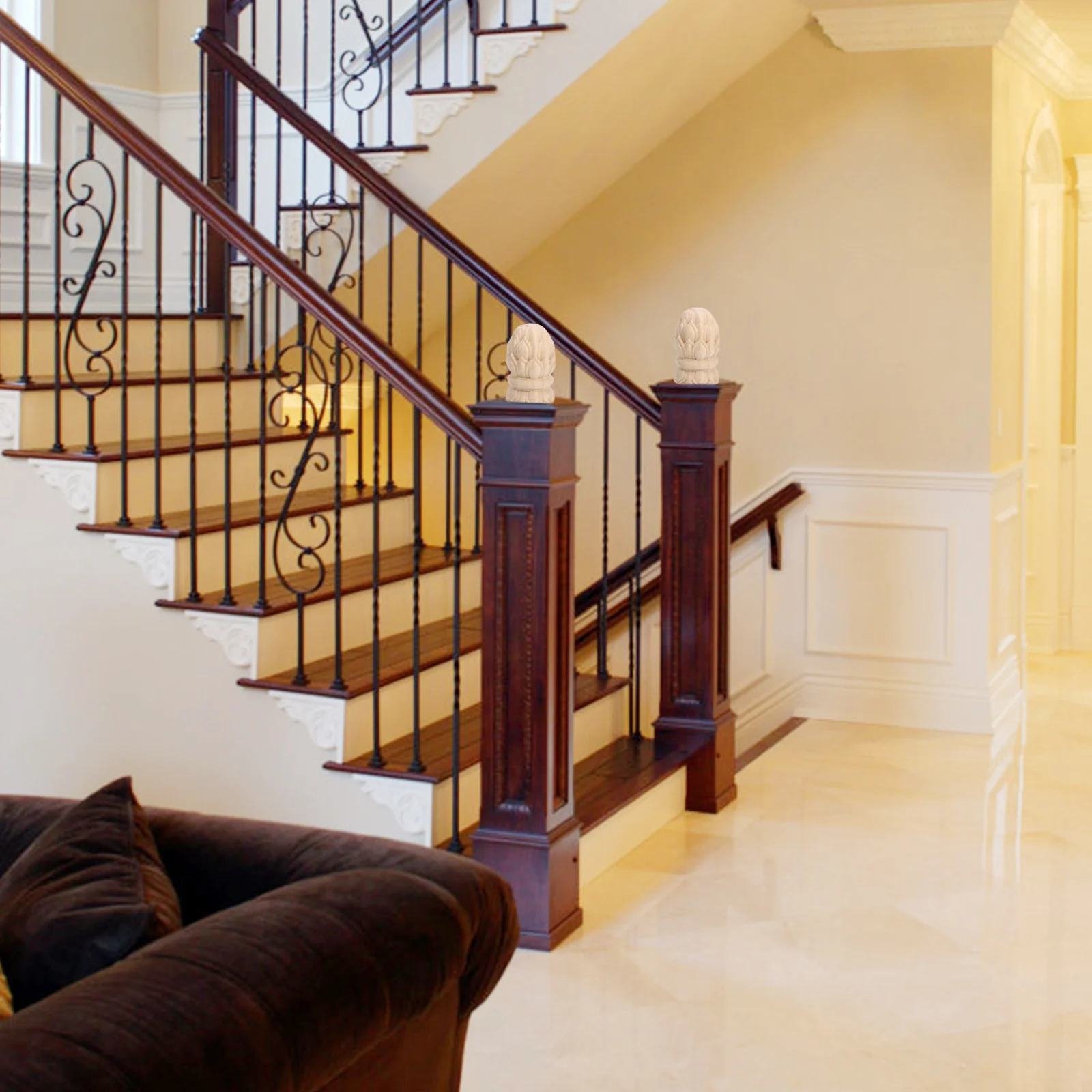 

Hand Carved Pineapple Finials Unfinished Wood Fence Caps Decorative Staircase Post Tops European Style Furniture Toppers