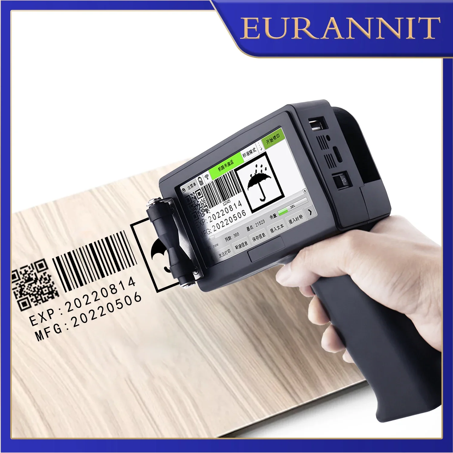 

EURANNIT E40 Зашифрованный 12,7 мм Портативный беспроводной ручной термоструйный принтер QR-штрих-код Изображение Номер партии Логотип TIJ Coder