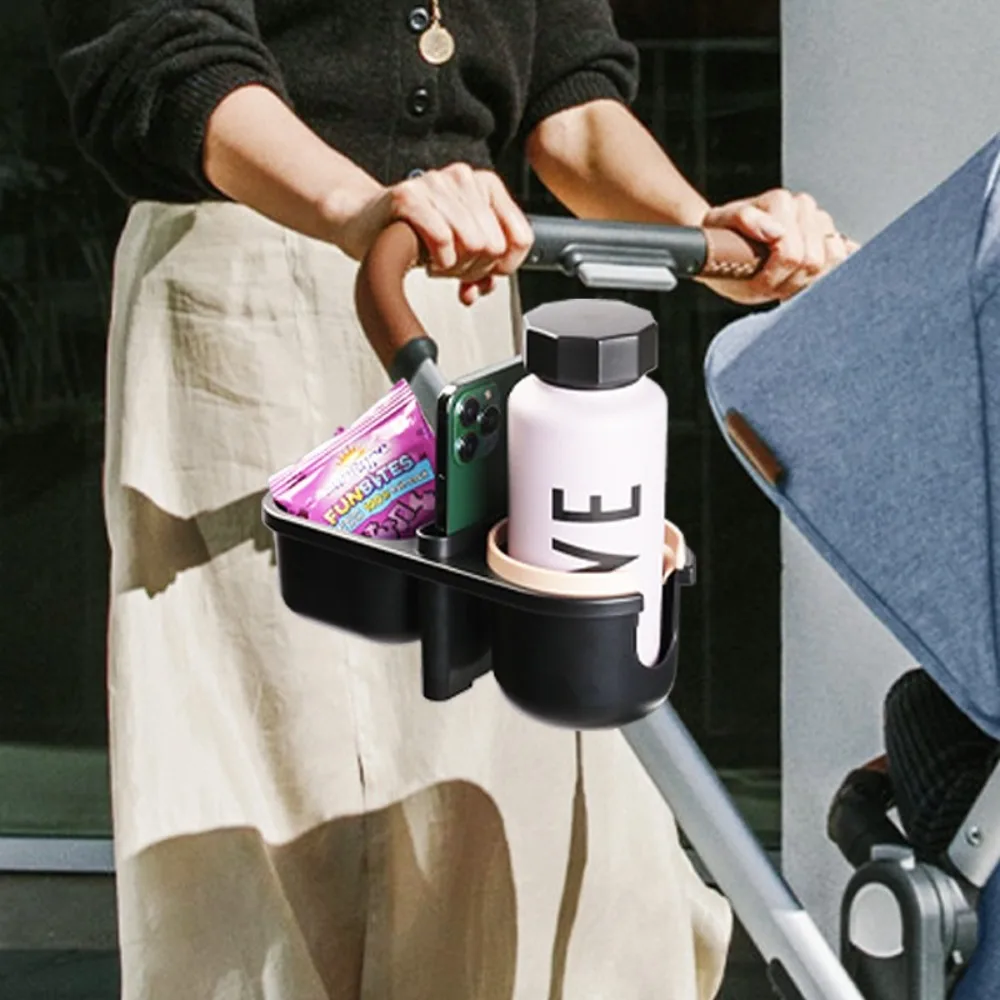 3 in 1 Stroller Bottle Organizer Black with Phone/Snack Holder Stroller Bottles Rack Multifunctional Durable