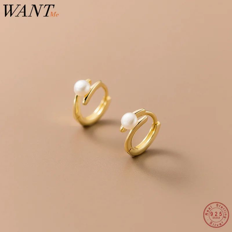 

WANTME 925 Sterling Silver Trendy Statement Natural Pearl Circle Hoop Earrings for Women Huggies Pendiente Fine Piercing Jewelry