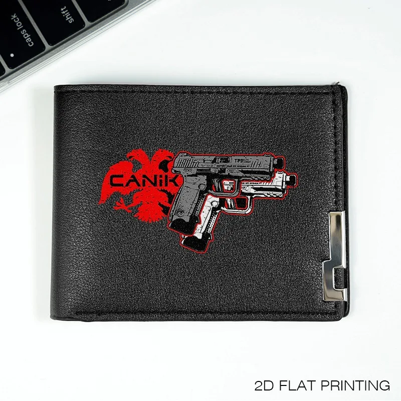 CANIK Gun Logo PU lederen portemonnee Minimalistisch ontwerp voor heren Slank Lichtgewicht Duurzaam Zakelijke stijl Dagelijks dragen