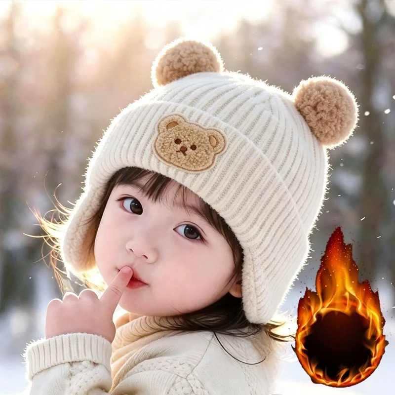 1-10PCS Baby Bear Ears Knit Beanie Hat Soft Warm Winter Cap for Infant Toddler Boys Girls Cute Earflap Hat Cold Weather