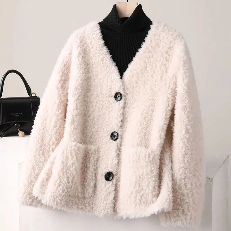 

New Temperament Coat for Women's Pellet Lamb Fur Integrated Winter Coat Thickened Warm Top