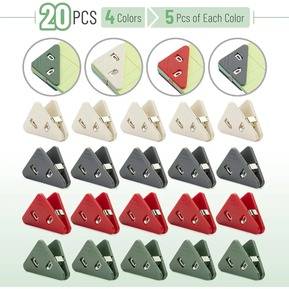 20 packs, 4 colors, triangle file clip, paper clip, triangle paper clip, triangle clear document clip