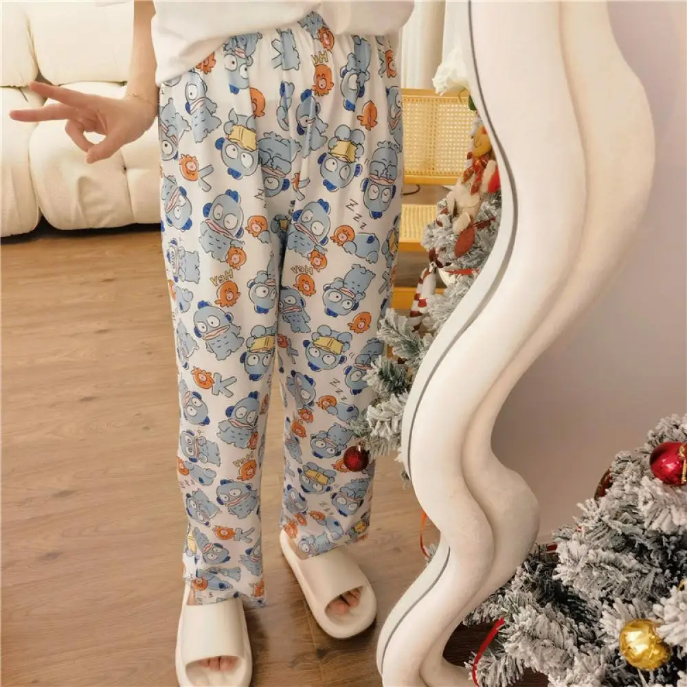 Sanrioed Anime Hangyodon Pajama Pants Spring Wide Leg Pants Kawaii Vintage American Style Cotton Loose Casual Walk Homewear Cute