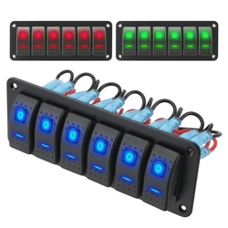 LED Toggle Switch Panel Waterproof Double Light Switch 12/24V 6 Gang ON-OFF Rocker Switch Panel for Marine Boat Caravan RV