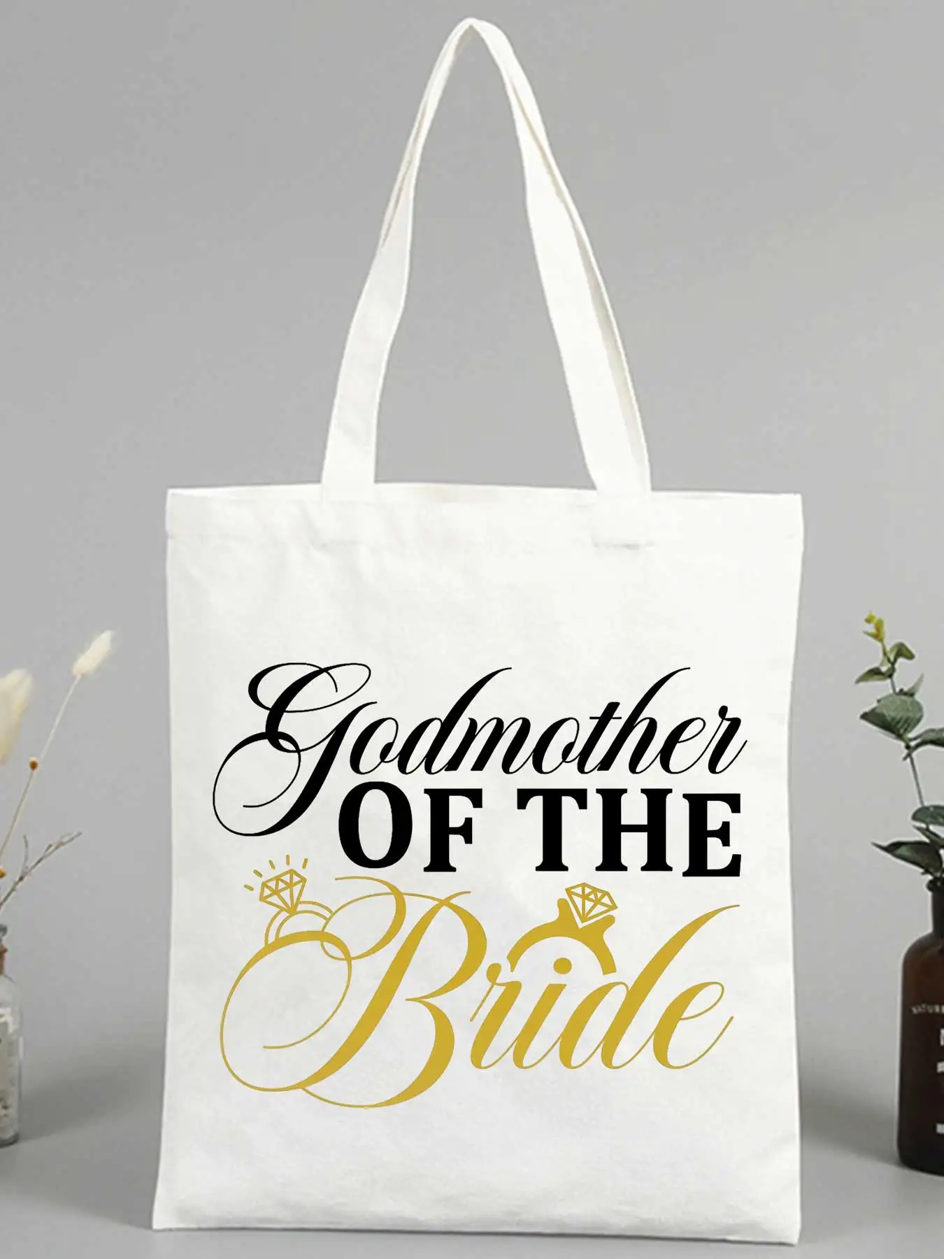 Bolsa de lona con estampado de letras con temática de Madrina de la Novia, ideal para eventos de boda y despedidas de soltera