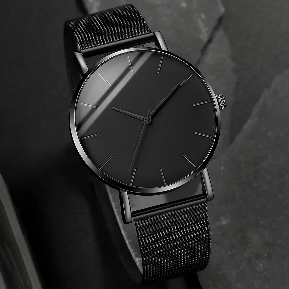 2024 Minimalist Men Fashion Ultra Thin Watches Simple Men Business Stainless Steel Mesh Belt Quartz Watch Leisure Men Watch