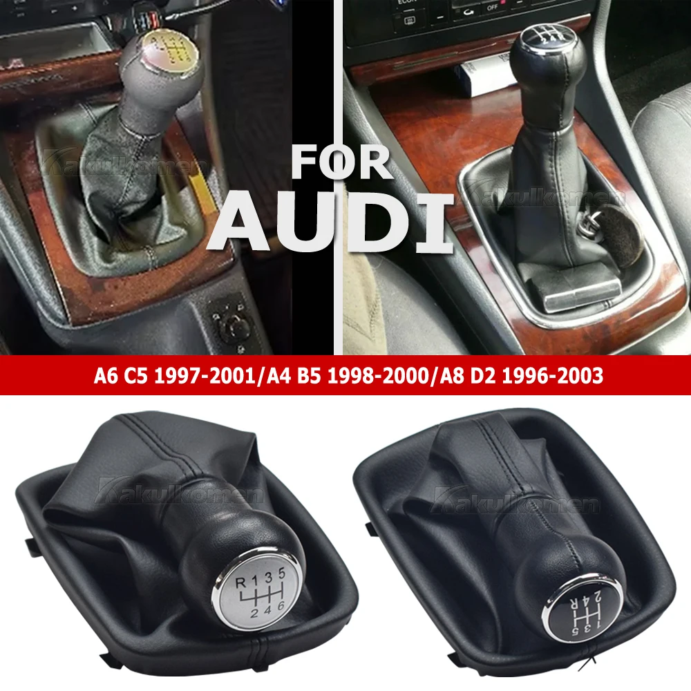 For Audi A6 C5 97-01 A4 B5 1998-00 A8 D2 1996-03 5/6 Speed Gear Shift Knob Shifter Gearstick Lever Gaiter Boot Cover Car Styling