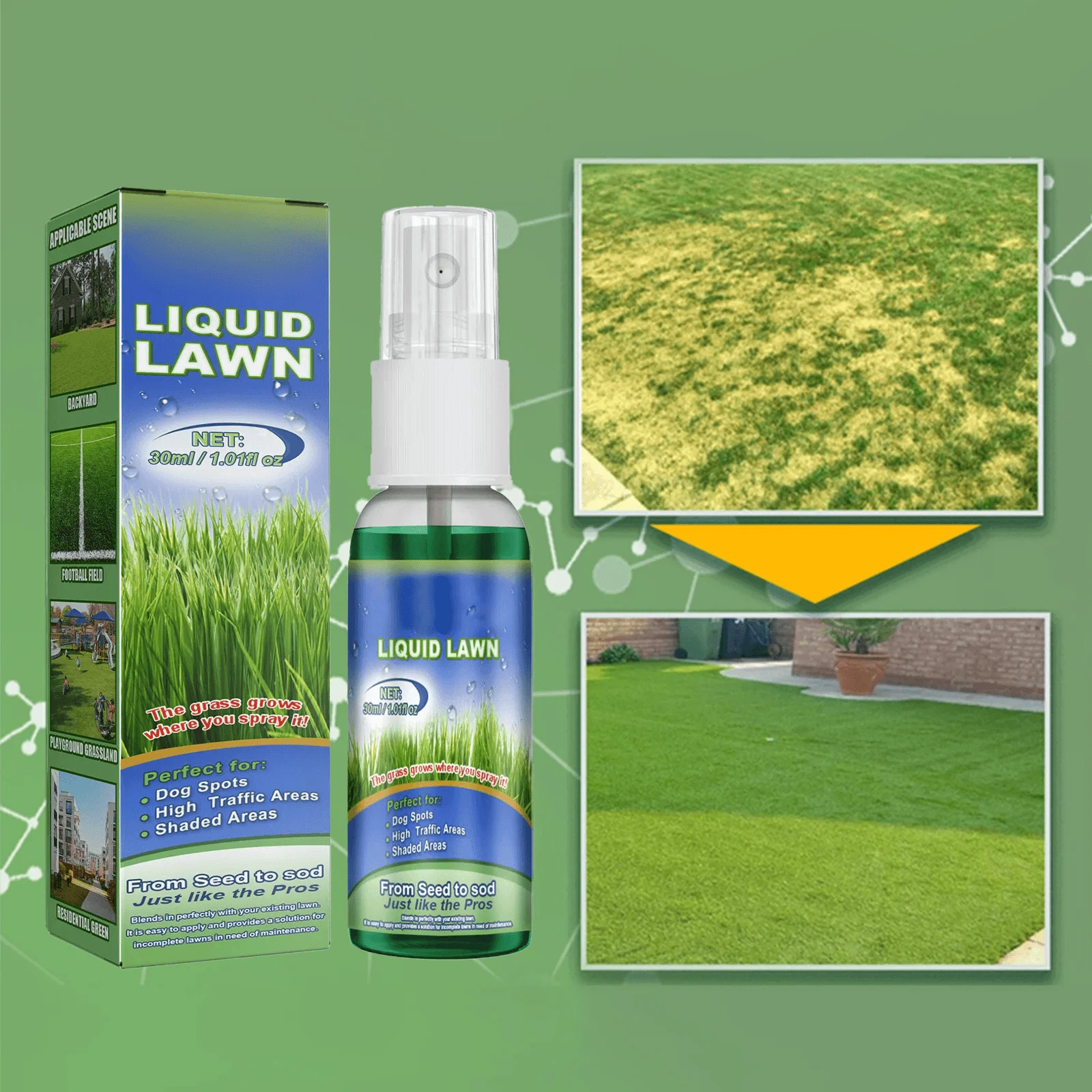 Green Grass Lawn Spray Household Seeding System Liquid for Garden Outdoor Football Ground Long Lasting Green Grass Liquid 30ml