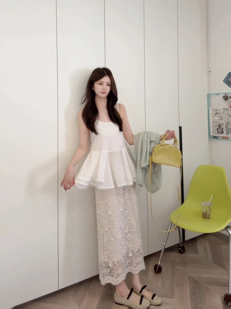 

Двухслойный легкий топ-халтер с кружевной отделкой, женская блузка-жилет, весна 2026, стандартная длина, без вкладышей для груди, можно носить в несколько слоев