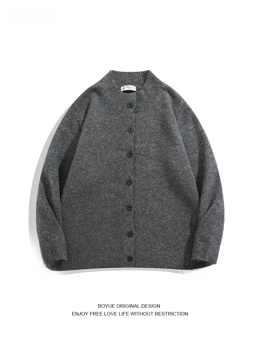 

Мужской вязаный кардиган Boyue на пуговицах, теплый, в стиле ретро, с воротником-стойкой, универсальный, повседневный, с длинными рукавами, зимнее пальто