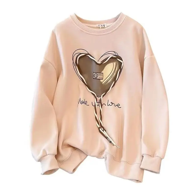 Oversized Pullovers Women Fashion Design Love Pullover Casual Loose Long Sleeve O-neck Tops 2024 New in Spring Autumn Bottom Top