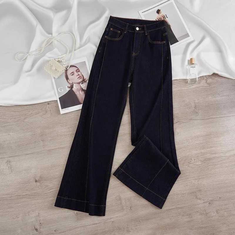 High Waist Wide Leg Bell Bot Jeans Women's Loose Elastic Bla Denim Pants Spring New Sle Slimming Versatile ort Size