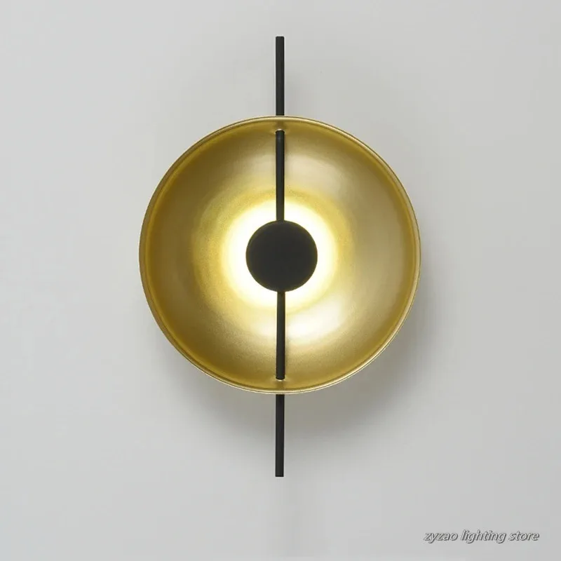 Circle Gold Wall Light Nordic Foyer Sofa Background Lamp Postmodern Black Bedside Lamp Sconce Hotel Aisle Lighting Fixture