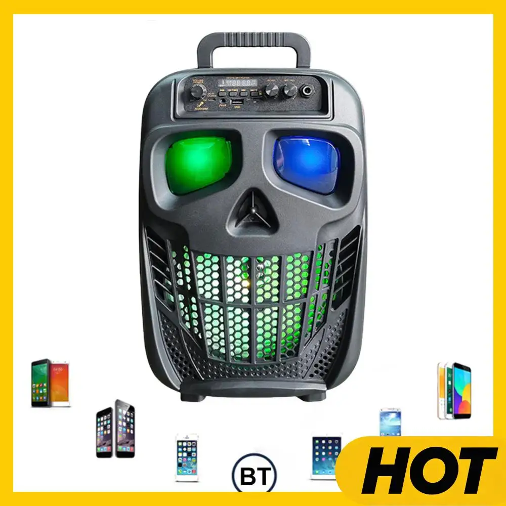

Беспроводная портативная колонка Skull с Bluetooth 5.0, 1 микрофоном, караоке-системой PA, перезаряжаемая, поддерживает USB, TF-карты, AUX для домашних вечеринок
