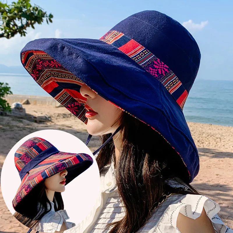 Women Bucket Hat Wide Brim Sun Hats Metal Wired Edge Summer UV Protection UPF Boho Cap for Beach Hiking Garden Travel Chin Strap