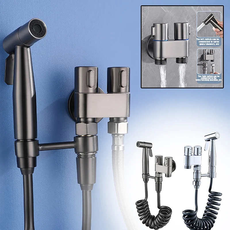 1 Set Wall Mounted Toilet Bidet Sprayer Set with Hose Handheld Stainless Steel Cleaning Faucet Bidet Wash Shower High-quality