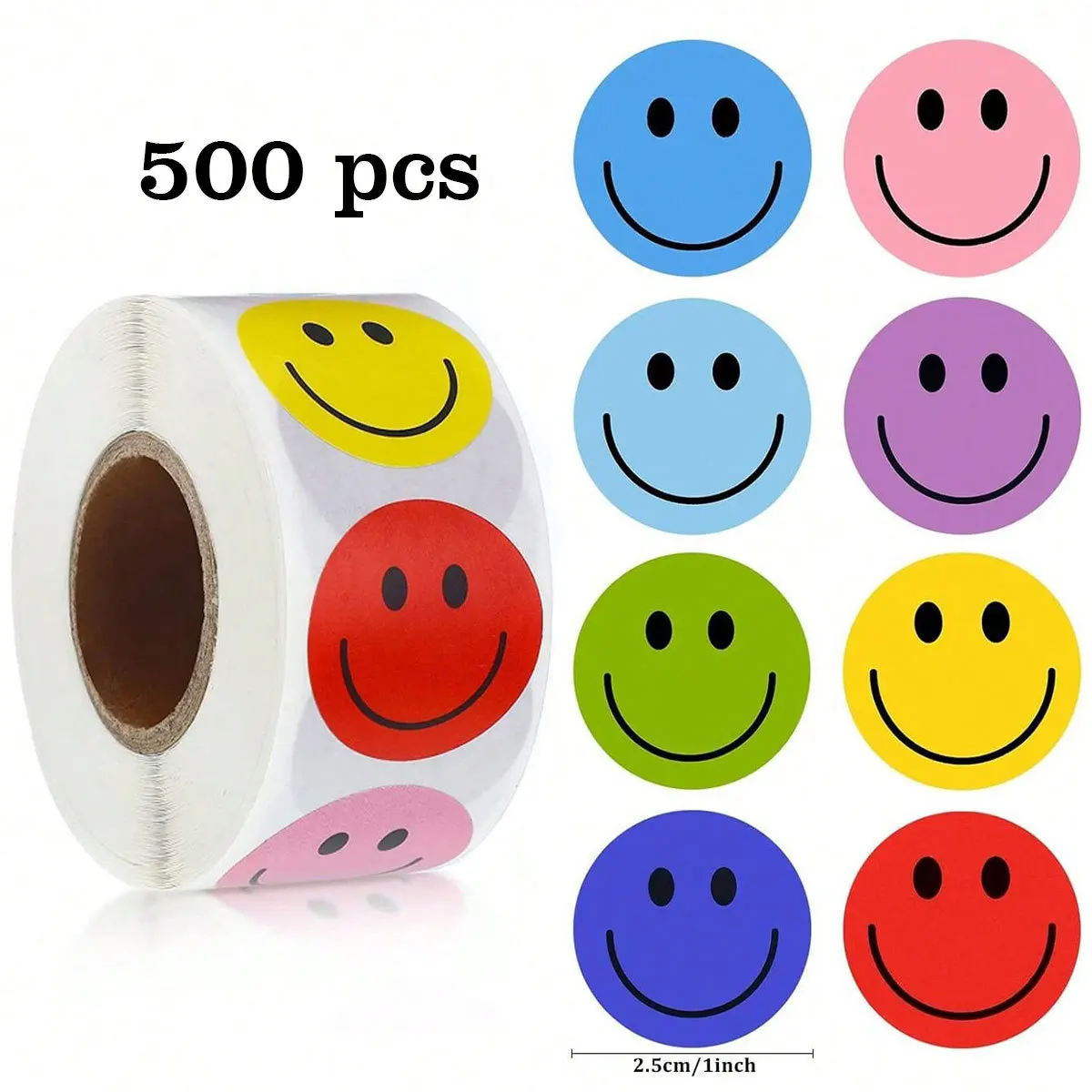 

500-piece colorful smiley-face reward stickers, cartoon DIY craft stickers for shopping bags and gift box seals