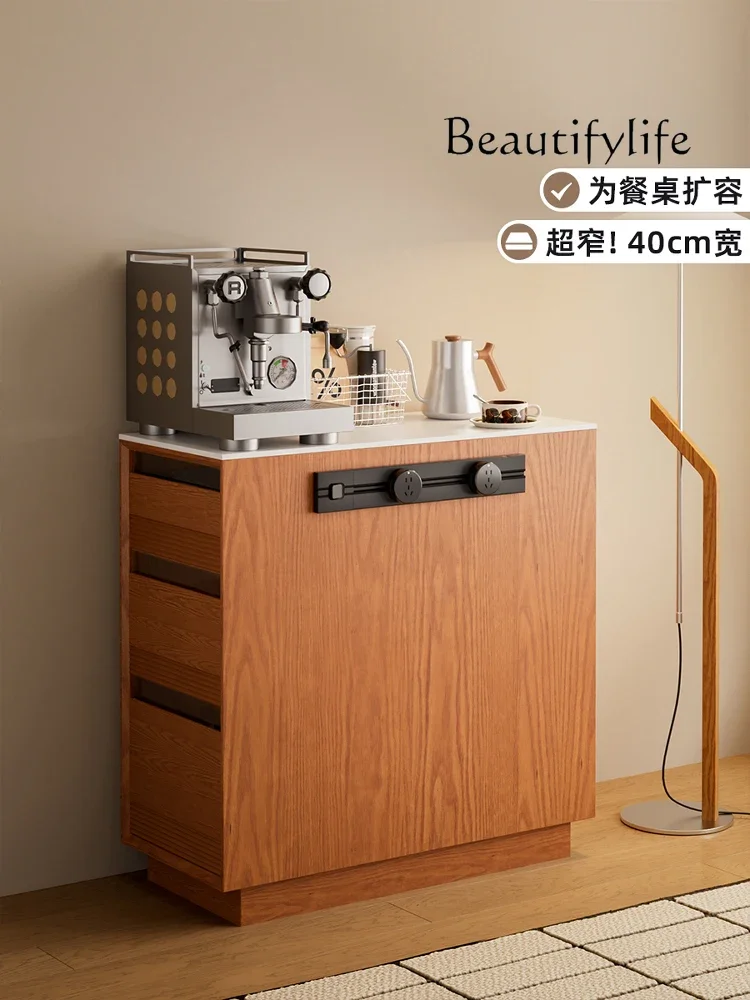 N40 Retro style solid wood ultra-narrow island  integrated small apartment retractable folding dining table  dining side cabinet