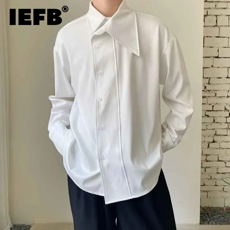 

IEFB Trend Men's Shirts Solid Color Laple Casual Top Long Sleeve Trend Versatile Loose Simple Cardigan Fashion Autumn New 9C2912