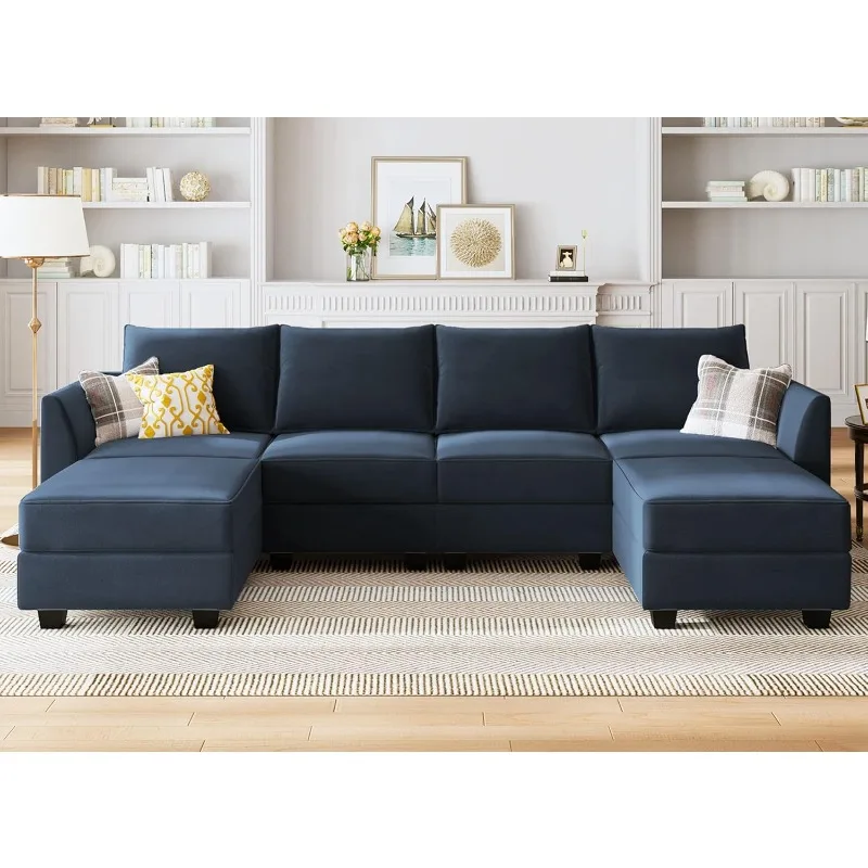 

Modular Sectional Sofa with Storage Ottoman Couch with Reversible Chaise Velvet Modular Sectional Couches for living Room