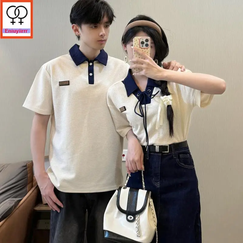 Matching Couple Clothes Tops Tee Holiday Honeymoon Summer Outfits Date Girls Boyfriend Female Male Lovers Button Couple T-Shirts