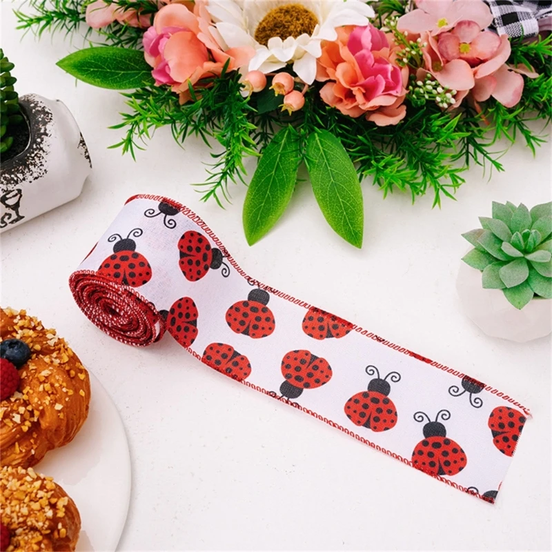 4 Roll Ladybird Ribbon 6cm Width Labybug Ribbon for Gift Wrapping, Bows Making Dropshipping