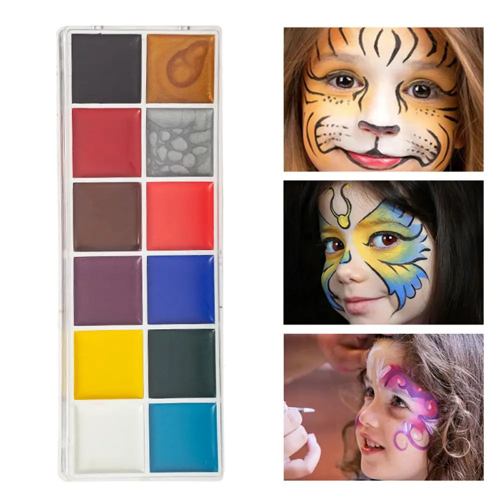 12 Colors Painting Palette Beauty Cosmetic Supplies Clown Face Body Oil Paints Body Art Painting Halloween Makeup Tool Pigment